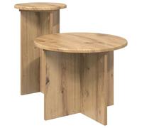 HETFTJN Ensemble de 2 Tables d'Appoint en Bois d'Ingénierie Chêne Artisanal, Tables Basses Gigognes Rondes et Bouts de Canapé pour Salon et Chambre, Design Moderne Gain de Place