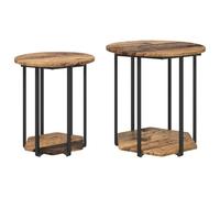 HETFTJN Ensemble de 2 Tables d'Appoint Industrielles, Bout de Canapé en Bois et Métal avec Étagère, Table Gigogne de Salon et Chambre, Marron, 50x50x50,5cm et 40x40x45,5cm