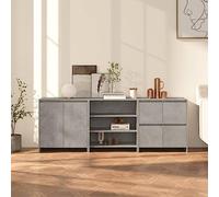 HETFTJN Ensemble de 3 buffets en bois gris béton largeur 70 cm meuble bas moderne pour salon, couloir, bureau, cuisine avec 2 4 portes et étagères à poser et organiser