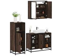 HETFTJN Ensemble de 3 meubles de salle de bain, chêne marron, 65 x 20 x 60 cm, miroir 80 x 33 x 60 cm, meuble haut 35 x 37,5 x 100 cm, bois/métal, 60 kg, grand espace de rangement, pour salle de bain