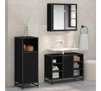 HETFTJN Ensemble de 3 meubles de salle de bain - Chêne noir - 80 x 33 x 60 cm - Avec armoire à miroir et meuble de lavabo - Meuble de salle de bain moderne pour petites salles de bains et toilettes