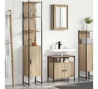 HETFTJN Ensemble de 3 meubles de salle de bain - Chêne Sonoma - Panneau de particules et métal - 42,3 kg - Miroir - Commode - Design moderne - Robuste et durable - Pour salle de bain, invités, WC et