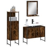 HETFTJN Ensemble de 3 meubles de salle de bain en chêne fumé 80 x 33 x 60 cm - Meuble haut avec miroir et étagère - Design moderne et robuste - Pour petites et grandes salles de bains