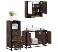 HETFTJN Ensemble de 3 meubles de salle de bain en chêne marron 65 x 20 x 60 cm, cadre en métal, espace de rangement spacieux, surface miroir claire, facile à nettoyer, montable, pour salle de bain et