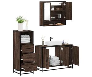 HETFTJN Ensemble de 3 meubles de salle de bain en chêne marron 65 x 20 x 60 cm, cadre en métal, espace de rangement spacieux, surface miroir claire, facile à nettoyer, montable, pour salle de bain et
