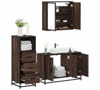 HETFTJN Ensemble de 3 meubles de salle de bain marron aspect chêne 90 x 33 x 100 cm avec armoire à miroir et socle en métal, design moderne, robuste et durable, pour salle de bain et WC d'invités