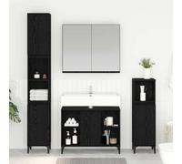 HETFTJN Ensemble de 3 meubles de salle de bain - Noir - Aspect chêne - 30 x 30 x 190 cm - Design moderne avec espace de rangement et étagère - Armoire de salle de bain pour petites et grandes salles