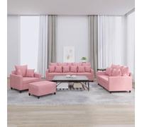 HETFTJN Ensemble de 4 canapés d'angle en velours rose, avec tabouret et 21 coussins, 198 cm, avec fonction couchage et profondeur d'assise confortable de 50 cm, design moderne pour salon, balcon et
