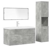 HETFTJN Ensemble de 4 meubles de salle de bain en bois avec lavabo et miroir Gris béton 90 x 38,5 x 46 cm Buffet moderne pour salle de bain et WC d'invités