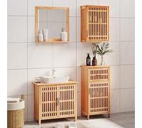 HETFTJN Ensemble de 4 meubles de salle de bain en noyer 42 x 29 x 82 cm Bois massif avec finition acrylique en verre transparent Design moderne et durable pour salle de bain WC d'invités