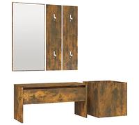 HETFTJN Ensemble de 5 meubles de couloir en chêne fumé avec banc et tiroir, miroir mural, 2 panneaux de garde-robe et jardinière, meuble d'entrée en bois, banc de 80 cm