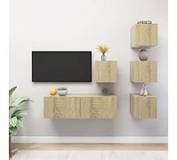 HETFTJN Ensemble de 5 meubles TV muraux en bois massif de chêne Sonoma - 30/100 cm de large - Design moderne - Grand espace de rangement pour salon, couloir, chambre à coucher