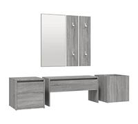 HETFTJN Ensemble de 6 garde-robes gris Sonoma - Ensemble de meubles de couloir avec banc de couloir, miroir, 2 panneaux de garde-robe avec tiroir et jardinière en bois pour entrée