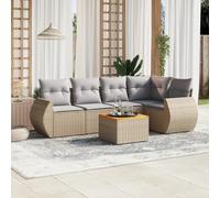 HETFTJN Ensemble de 6 meubles de jardin beige 62 x 62 cm - Salon modulaire complet avec table en bois d'acacia - Matériau robuste pour une utilisation en extérieur - Petit balcon, terrasse et cour
