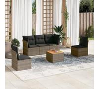 HETFTJN Ensemble de 6 meubles de jardin gris 62 x 62 x 69 cm - Canapé d'angle en rotin synthétique - Canapé central - Table rembourrée épaisse - Pour balcon, terrasse, cour