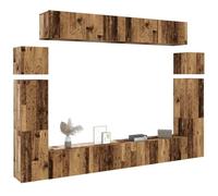 HETFTJN Ensemble de 8 meubles TV - Aspect bois vieilli - Meuble mural bas - 110 cm de haut et 30 cm de profondeur - Meuble de rangement modulaire pour salon - Buffet pour TV jusqu'à 65"