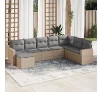 HETFTJN Ensemble de 8 pièces pour balcon en polyrotin beige 65,5 x 62 x 69 cm, salon avec coussins amovibles