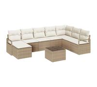 HETFTJN Ensemble de 9 canapés d'angle en polyrotin beige avec table réglable en hauteur 55 x 55 cm et coussins pour l'extérieur, moderne, pour balcon, jardin, terrasse, petites surfaces