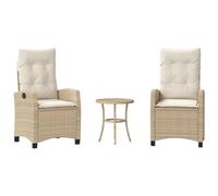 HETFTJN Ensemble de Bistro 3 Pièces, Salon de Jardin en Résine Tressée Beige avec 2 Fauteuils Inclinables, Table Ronde et Coussins Épais pour Balcon, Terrasse et Extérieur