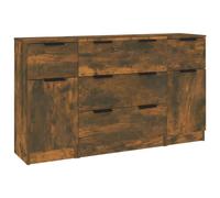 HETFTJN Ensemble de Buffets 3 Pcs Chêne Fumé, Meuble de Rangement en Bois d'Ingénierie pour Salon et Entrée, Commode Minimaliste Moderne Comprenant 1 Buffet avec 3 Tiroirs et 2 Buffets avec Porte