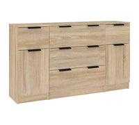 HETFTJN Ensemble de Buffets 3 Pcs Chêne Sonoma, Meuble de Rangement en Bois d'Ingénierie pour Salon et Entrée, Commode Minimaliste Comprenant 2 Buffets à Porte et 1 Buffet à 3 Tiroirs