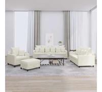 HETFTJN Ensemble de canapé 4 pièces en velours crème 3 places 198 cm, 2 places 138 cm, fauteuil 78 cm, tabouret 60 x 50 cm, mousse et métal contreplaqué, moderne, pour salon, chambre, bureau, balcon