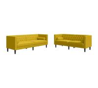 HETFTJN Ensemble de Canapé Chesterfield 2 Pièces en Velours Jaune, Comprenant Un Canapé 2 Places et Un Canapé 3 Places avec 4 Traversins, pour Salon, Bureau et Espace Détente