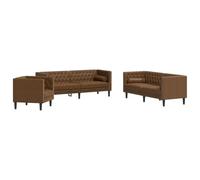 HETFTJN Ensemble de Canapé Chesterfield 3 Pièces avec Fauteuil, Canapé 2 Places et 3 Places, Similicuir Daim Marron pour Salon et Bureau, Meuble de Séjour avec 4 Traversins