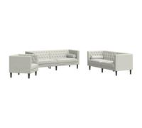 HETFTJN Ensemble de Canapé Chesterfield 3 Pièces en Velours Crème avec 4 Polochons, Comprend 1 Fauteuil, 1 Canapé 2 Places et 1 Canapé 3 Places pour Salon et Bureau