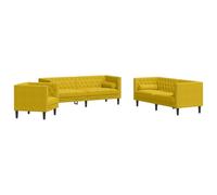 HETFTJN Ensemble de Canapé Chesterfield 3 Pièces en Velours Jaune, Salon Complet avec Fauteuil, Canapé 2 Places et Canapé 3 Places avec 4 Coussins Traversins pour Séjour