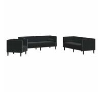 HETFTJN Ensemble de Canapé Chesterfield 3 Pièces en Velours Noir, Mobilier de Salon Complet avec Fauteuil, Canapé 2 Places, Canapé 3 Places et 4 Oreillers Traversins