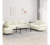 HETFTJN Ensemble de canapé d'angle 3 pièces en velours crème 212 cm avec tabouret - Grand canapé moderne pour salon, salon, petites pièces