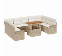 HETFTJN Ensemble de Canapé de Jardin 10 Pcs en Poly Rotin Beige, Salon de Jardin Modulable 9 Places avec Coffres de Rangement, Mobilier d'Extérieur, 289 x 187,5 x 69 cm