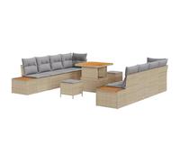 HETFTJN Ensemble de canapé de jardin, 11 pièces, beige, 80 x 80 x 71 cm, en polyrotin, résistant aux intempéries, avec espace de rangement et coussins amovibles, moderne et modulaire, pour jardin