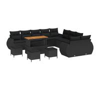 HETFTJN Ensemble de Canapé de Jardin 14 Pcs Noir - Salon de Jardin Modulaire en Résine Tressée avec Table, Poufs, Coussins Déhoussables et Rangement Intégré - 307 x 289 x 85 cm