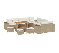 HETFTJN Ensemble de canapé de jardin 14 pièces en polyrotin beige crème résistant aux intempéries, avec espace de rangement, table réglable en hauteur, pour balcon, terrasse, jardin, extérieur, 110 x