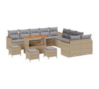HETFTJN Ensemble de Canapé de Jardin 14 Pièces en Résine Tressée Beige, Salon de Jardin Modulaire avec Table Basse et Poufs, Canapés d'Extérieur pour Terrasse et Balcon