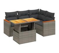 HETFTJN Ensemble de canapé de jardin 5 pièces avec table d'acacia réglable 100 x 55 cm en rotin synthétique gris résistant aux intempéries, pour l'extérieur, peu encombrant, pour petits balcons