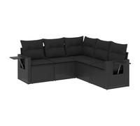 HETFTJN Ensemble de canapé de jardin 5 pièces en polyrotin noir 55 x 62 x 69 cm avec espace de rangement, coussins amovibles et table d'appoint pliable, modulaire et peu encombrant pour petits balcons