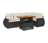 HETFTJN Ensemble de canapé de jardin 6 pièces - En polyrotin - Noir - 100 x 55 cm - Hauteur réglable - En bois d'acacia - Résistant aux intempéries - Modulable - Pour petits balcons, terrasse et