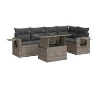 HETFTJN Ensemble de canapé de jardin 6 pièces - Gris - En rotin synthétique - 100 x 55 cm - Table à manger réglable - Résistant aux intempéries - Peu encombrant - Pour petits balcons, terrasses