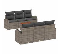 HETFTJN Ensemble de canapé de jardin 7 pièces - Gris - En polyrotin résistant aux intempéries - Modulaire - 55 x 62 x 85 cm - Table en bois d'acacia - Salon pour petits balcons, terrasse et jardin