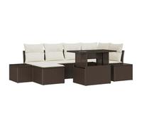 HETFTJN Ensemble de canapé de jardin, 7 pièces, marron, en polyrotin, avec espace de rangement, table réglable en hauteur, hauteur d'assise : 55 cm, robuste, pour petits balcons, terrasse et jardin