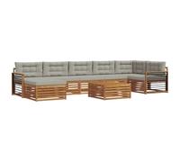HETFTJN Ensemble de Canapé de Jardin 8 Pièces en Bois d'Acacia Massif, Salon de Jardin Modulaire avec Table, Pouf et Coussins Épais, pour Patio, Terrasse et Balcon, Gris Naturel et Clair