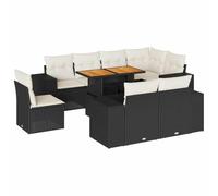 HETFTJN Ensemble de canapé de jardin 9 pièces en polyrotin noir avec table en bois d'acacia réglable, 100 x 55 cm, résistant aux intempéries, modulaire pour petits balcons, terrasses et cours