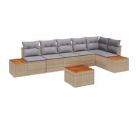 HETFTJN Ensemble de Canapé de Jardin Modulable 6 Pièces en Résine Tressée et Bois d'Acacia, Salon de Jardin Extérieur avec Coffres de Rangement, Couleur Beige et Gris Clair