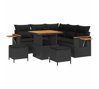 HETFTJN Ensemble de Canapé de Jardin Modulaire 9 Pièces en Polyrotin Noir, Salon de Jardin Extérieur avec Coffres de Rangement Intégrés, Table Basse, 2 Poufs et Coussins Assise