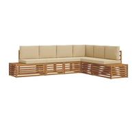 HETFTJN Ensemble de canapé d'extérieur en bois d'acacia, salon modulaire pour jardin et terrasse, avec coussins d'assise et de dossier, naturel et beige, 273 x 213,5 x 73 cm