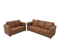 HETFTJN Ensemble de Canapés 2 Pièces en Cuir Daim Artificiel Marron, Set de Canapé 2 Places et 3 Places avec Coussins Amovibles pour Salon et Bureau, Design Vintage Élégant