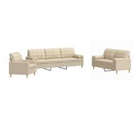 HETFTJN Ensemble de Canapés 3 Pièces avec Canapé 3 Places, Canapé 2 Places et Fauteuil, Salon en Tissu Polyester Crème et Métal avec 4 Coussins Cylindriques Décoratifs